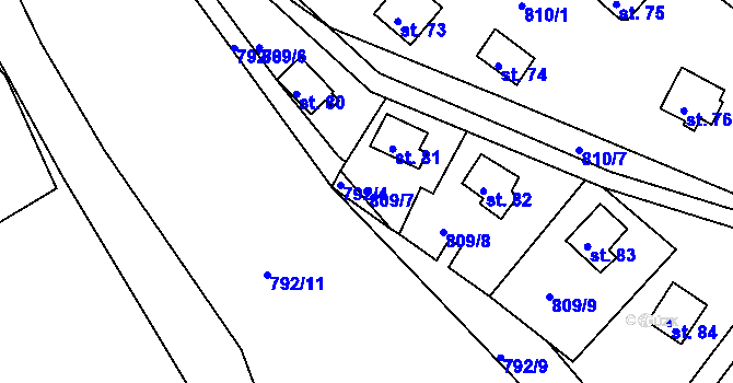 Parcela st. 809/7 v KÚ Újezd nade Mží, Katastrální mapa