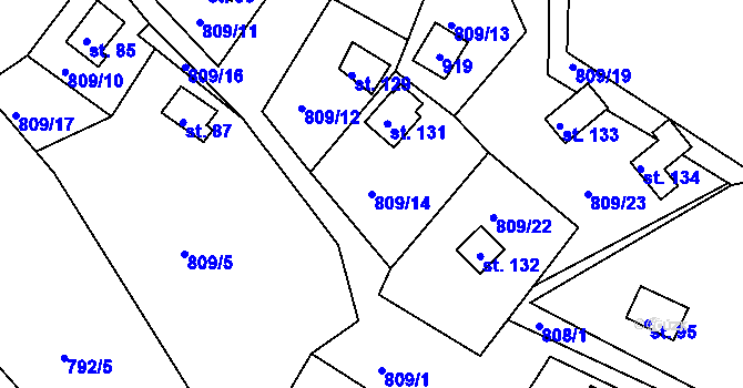 Parcela st. 809/14 v KÚ Újezd nade Mží, Katastrální mapa