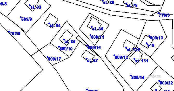 Parcela st. 809/16 v KÚ Újezd nade Mží, Katastrální mapa