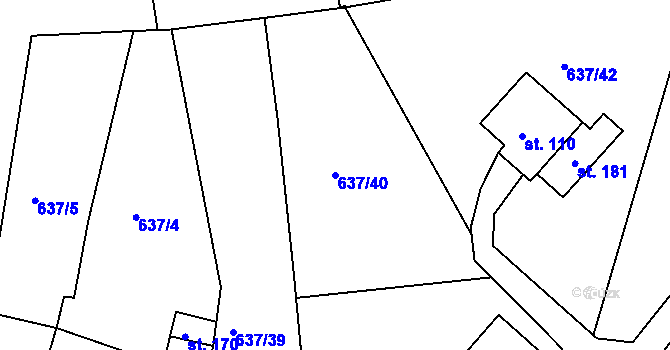 Parcela st. 637/40 v KÚ Újezd nade Mží, Katastrální mapa