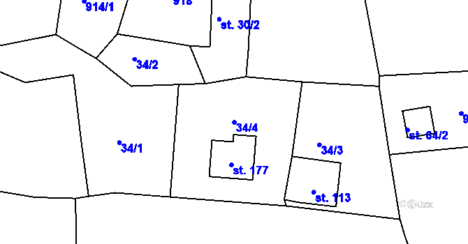Parcela st. 34/4 v KÚ Újezd nade Mží, Katastrální mapa