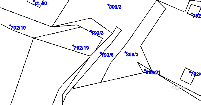 Parcela st. 792/6 v KÚ Újezd nade Mží, Katastrální mapa