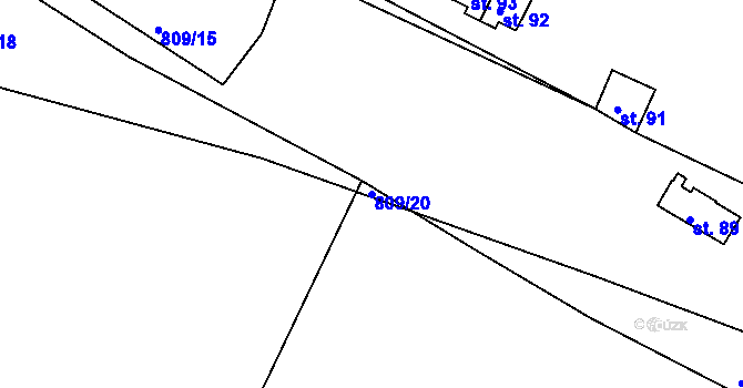 Parcela st. 809/20 v KÚ Újezd nade Mží, Katastrální mapa