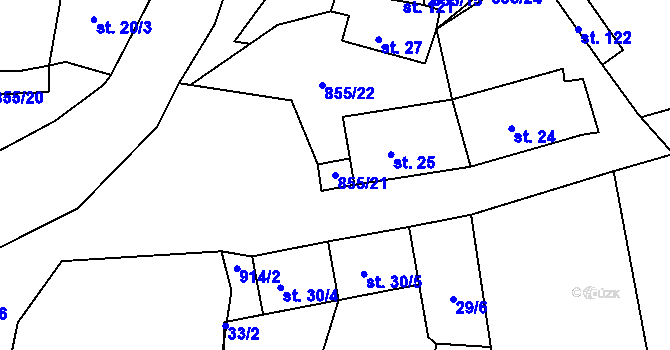 Parcela st. 855/21 v KÚ Újezd nade Mží, Katastrální mapa