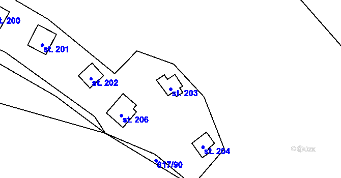 Parcela st. 203 v KÚ Újezd nade Mží, Katastrální mapa