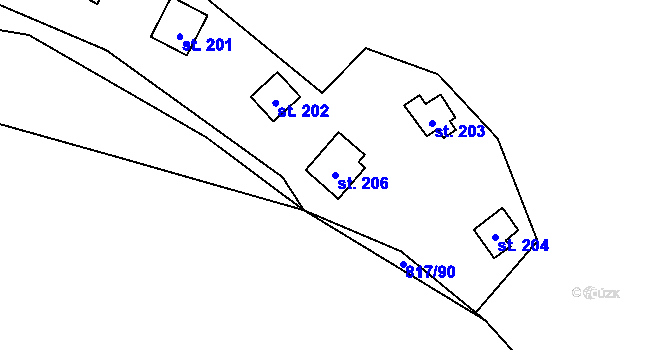 Parcela st. 206 v KÚ Újezd nade Mží, Katastrální mapa
