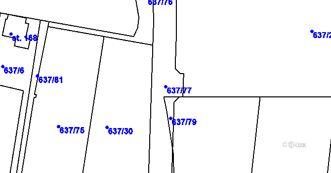 Parcela st. 637/77 v KÚ Újezd nade Mží, Katastrální mapa