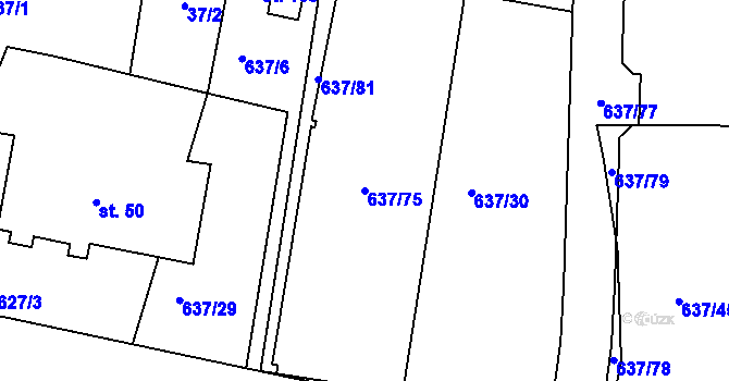 Parcela st. 637/75 v KÚ Újezd nade Mží, Katastrální mapa