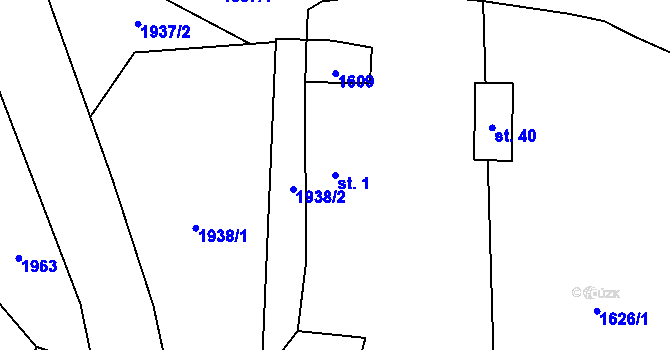 Parcela st. 1 v KÚ Mlýnec pod Přimdou, Katastrální mapa