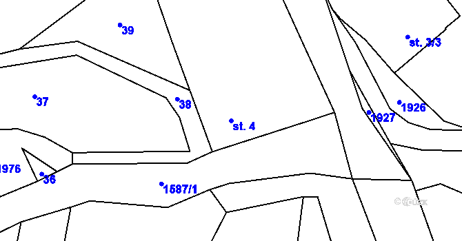 Parcela st. 4 v KÚ Mlýnec pod Přimdou, Katastrální mapa