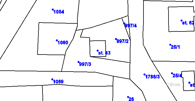 Parcela st. 43 v KÚ Mlýnec pod Přimdou, Katastrální mapa