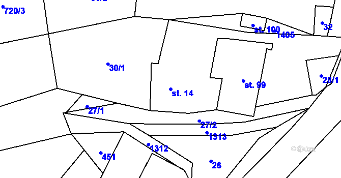Parcela st. 14 v KÚ Újezd pod Přimdou, Katastrální mapa