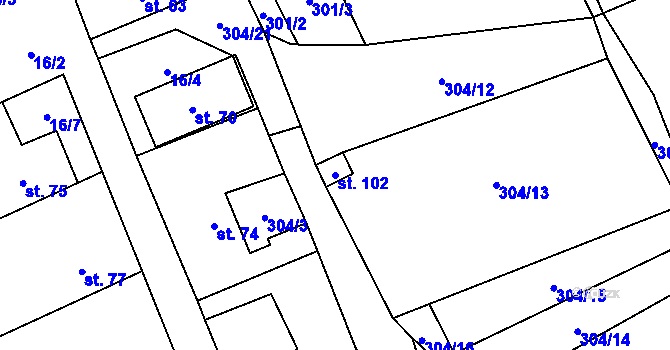 Parcela st. 102 v KÚ Újezd pod Přimdou, Katastrální mapa