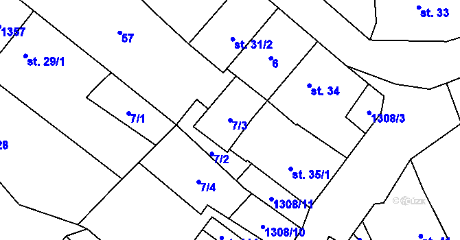 Parcela st. 7/3 v KÚ Újezd pod Přimdou, Katastrální mapa