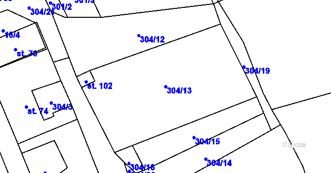 Parcela st. 304/13 v KÚ Újezd pod Přimdou, Katastrální mapa