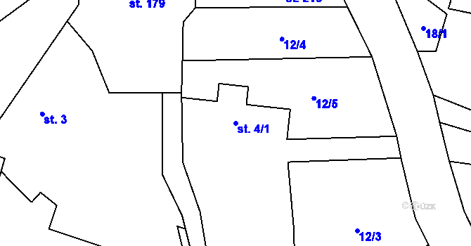 Parcela st. 4/1 v KÚ Újezd pod Troskami, Katastrální mapa