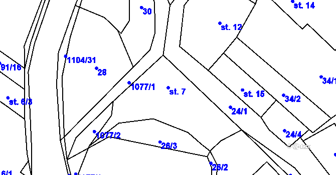 Parcela st. 7 v KÚ Újezd pod Troskami, Katastrální mapa