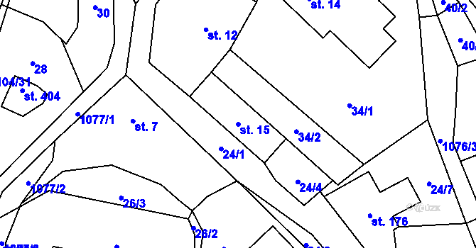 Parcela st. 15 v KÚ Újezd pod Troskami, Katastrální mapa