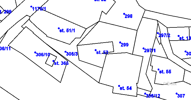Parcela st. 53 v KÚ Újezd pod Troskami, Katastrální mapa