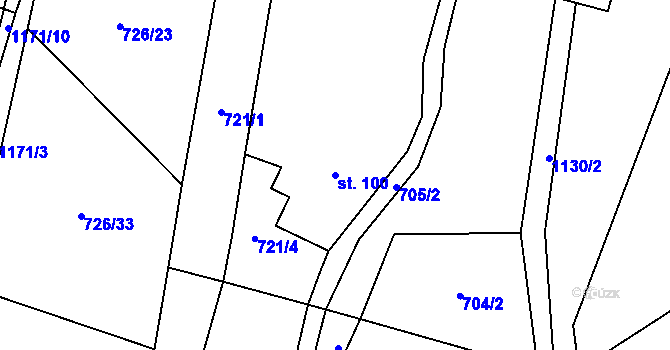 Parcela st. 100 v KÚ Újezd pod Troskami, Katastrální mapa