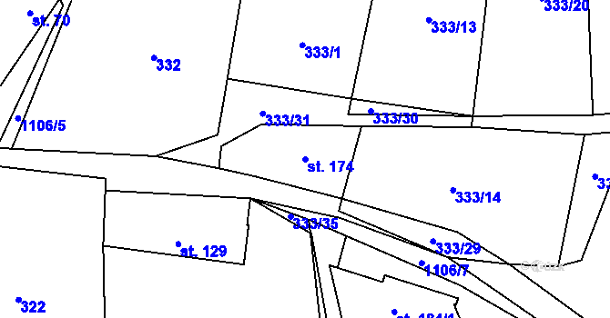 Parcela st. 174 v KÚ Újezd pod Troskami, Katastrální mapa