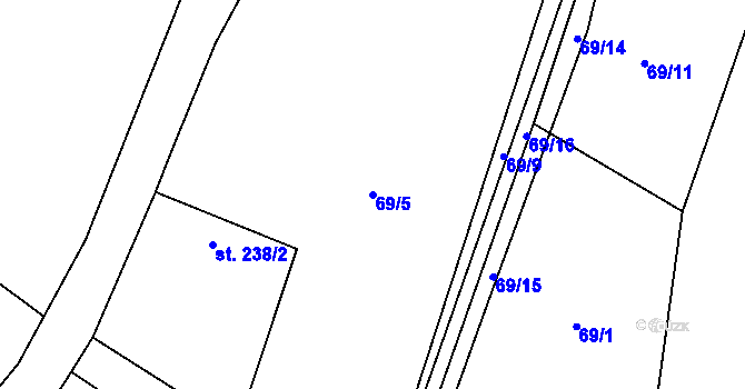 Parcela st. 69/5 v KÚ Újezd pod Troskami, Katastrální mapa