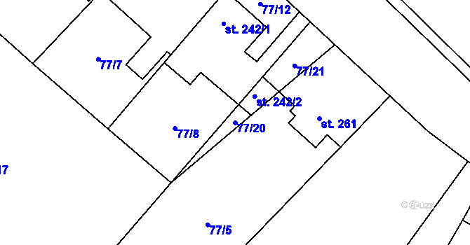 Parcela st. 77/20 v KÚ Újezd pod Troskami, Katastrální mapa