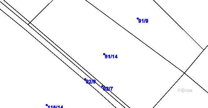 Parcela st. 91/14 v KÚ Újezd pod Troskami, Katastrální mapa