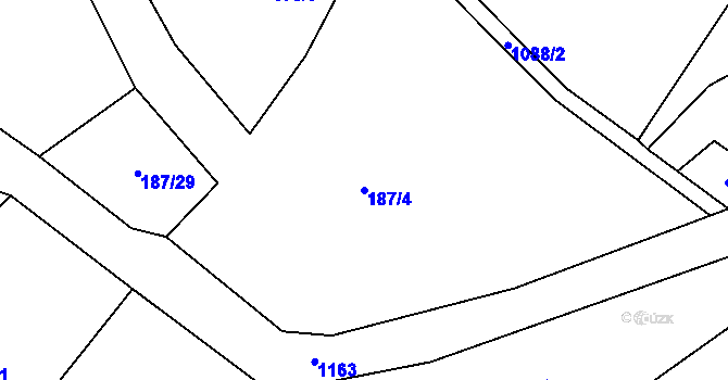 Parcela st. 187/4 v KÚ Újezd pod Troskami, Katastrální mapa