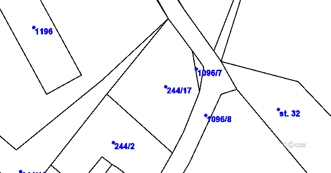 Parcela st. 244/17 v KÚ Újezd pod Troskami, Katastrální mapa