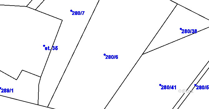 Parcela st. 280/6 v KÚ Újezd pod Troskami, Katastrální mapa