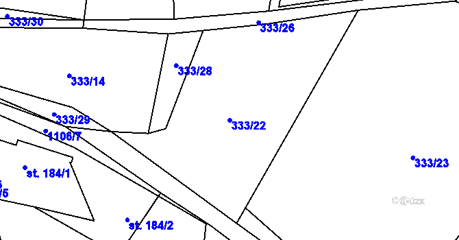 Parcela st. 333/22 v KÚ Újezd pod Troskami, Katastrální mapa