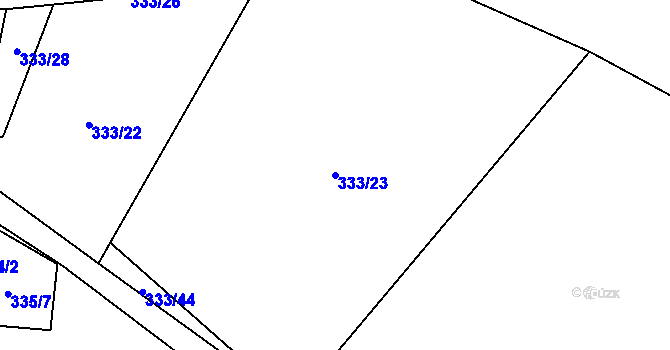 Parcela st. 333/23 v KÚ Újezd pod Troskami, Katastrální mapa