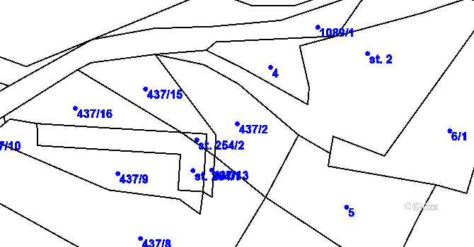 Parcela st. 437/2 v KÚ Újezd pod Troskami, Katastrální mapa
