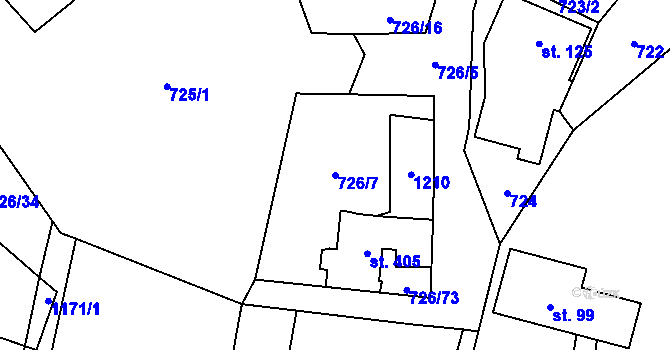 Parcela st. 726/7 v KÚ Újezd pod Troskami, Katastrální mapa