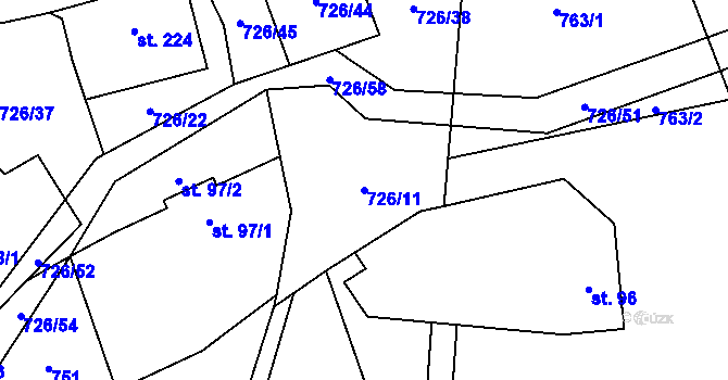 Parcela st. 726/11 v KÚ Újezd pod Troskami, Katastrální mapa