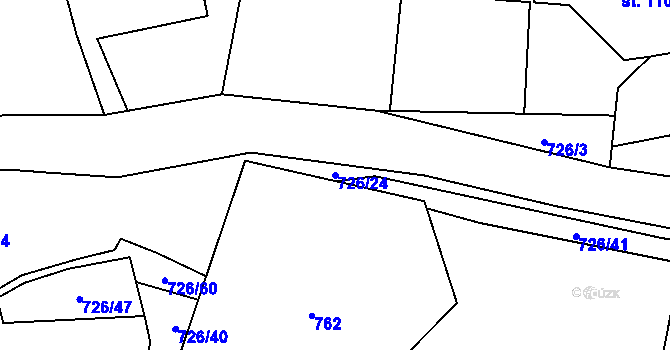 Parcela st. 726/24 v KÚ Újezd pod Troskami, Katastrální mapa
