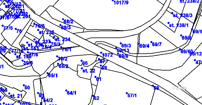 Parcela st. 1072 v KÚ Újezd pod Troskami, Katastrální mapa