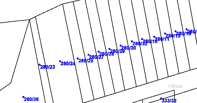 Parcela st. 280/28 v KÚ Újezd pod Troskami, Katastrální mapa