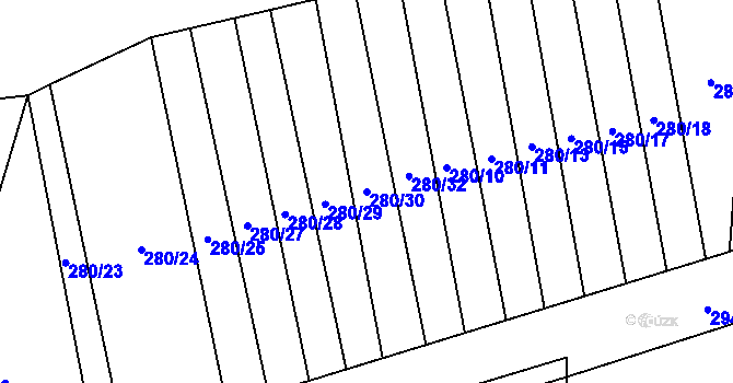 Parcela st. 280/30 v KÚ Újezd pod Troskami, Katastrální mapa