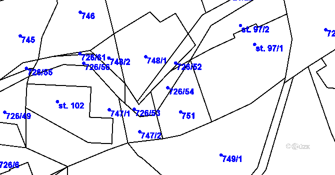 Parcela st. 726/54 v KÚ Újezd pod Troskami, Katastrální mapa