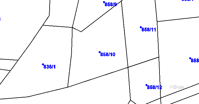 Parcela st. 858/10 v KÚ Újezd pod Troskami, Katastrální mapa