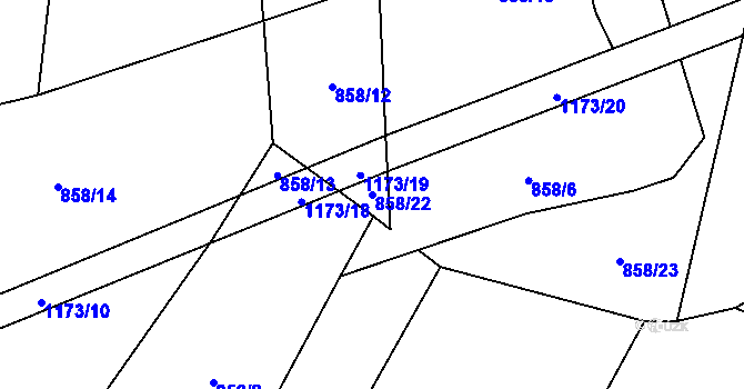 Parcela st. 858/22 v KÚ Újezd pod Troskami, Katastrální mapa