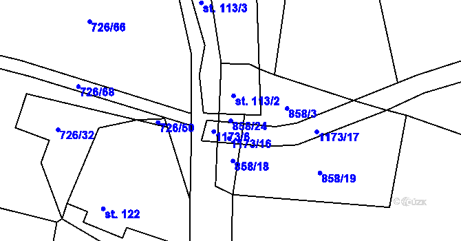 Parcela st. 858/24 v KÚ Újezd pod Troskami, Katastrální mapa