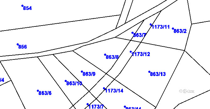 Parcela st. 863/8 v KÚ Újezd pod Troskami, Katastrální mapa