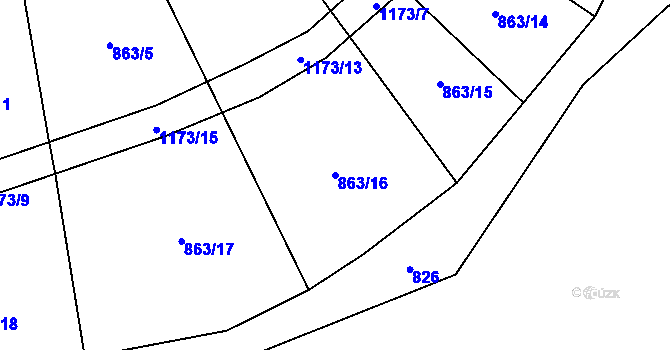 Parcela st. 863/16 v KÚ Újezd pod Troskami, Katastrální mapa