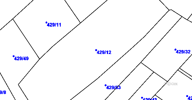 Parcela st. 429/12 v KÚ Újezd pod Troskami, Katastrální mapa