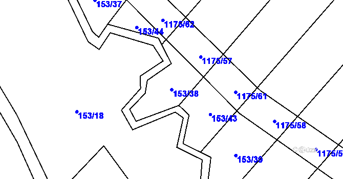 Parcela st. 153/38 v KÚ Újezd pod Troskami, Katastrální mapa