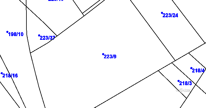 Parcela st. 223/9 v KÚ Újezd pod Troskami, Katastrální mapa