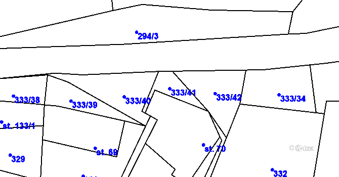 Parcela st. 333/41 v KÚ Újezd pod Troskami, Katastrální mapa